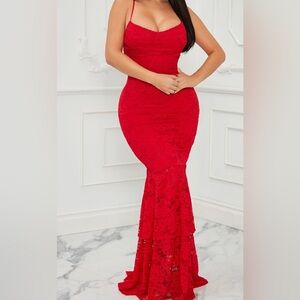 Elegant Red Lace Evening Gown